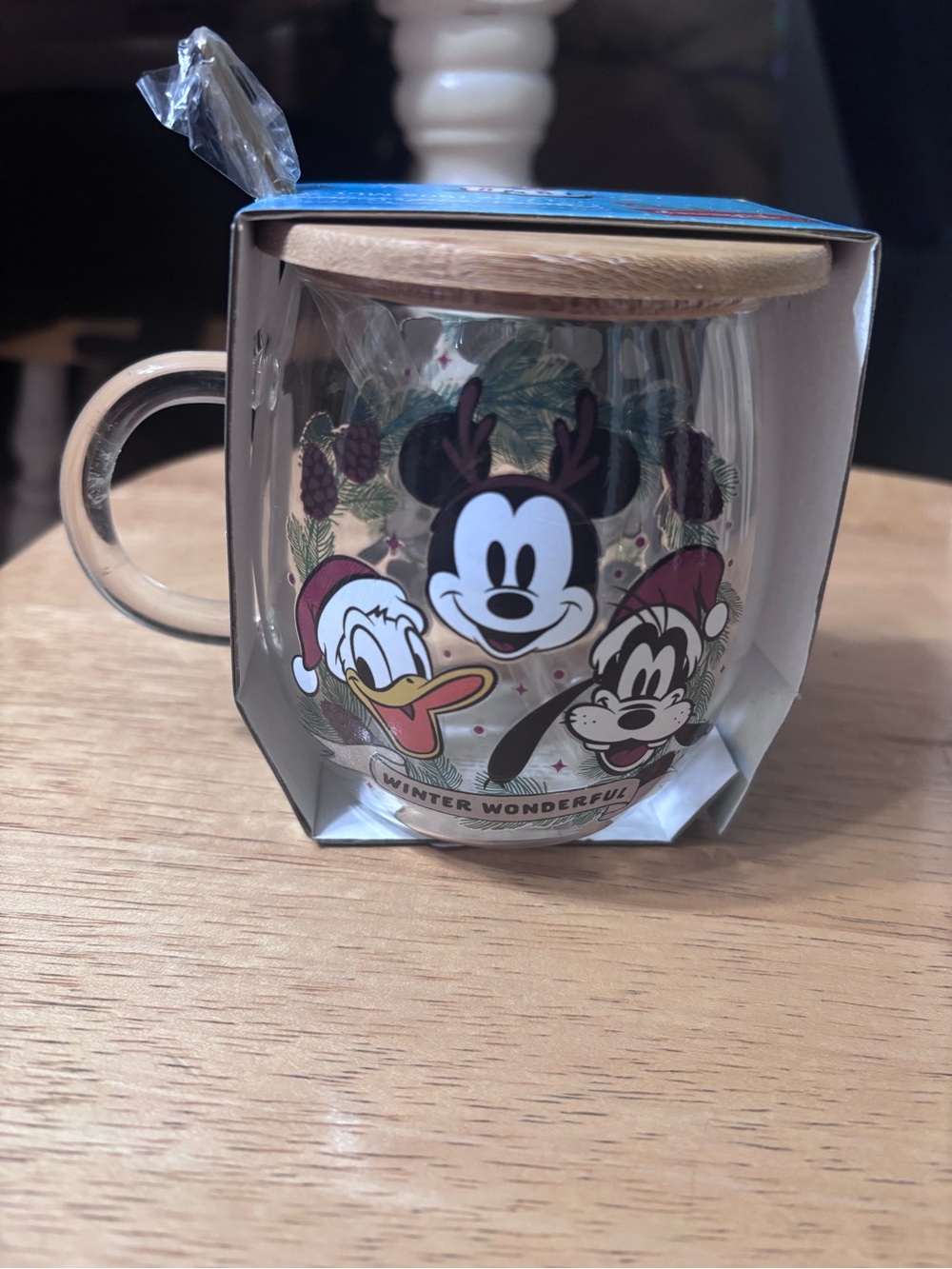 Disney Glass Holiday Mug with Wooden Lid - Red/Black/White/Green